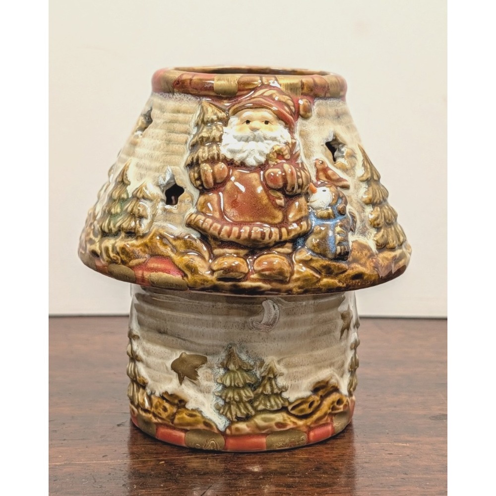 Vintage Potters Garden Santa Votive Candle Warmer Luminary Christmas Ceramic
